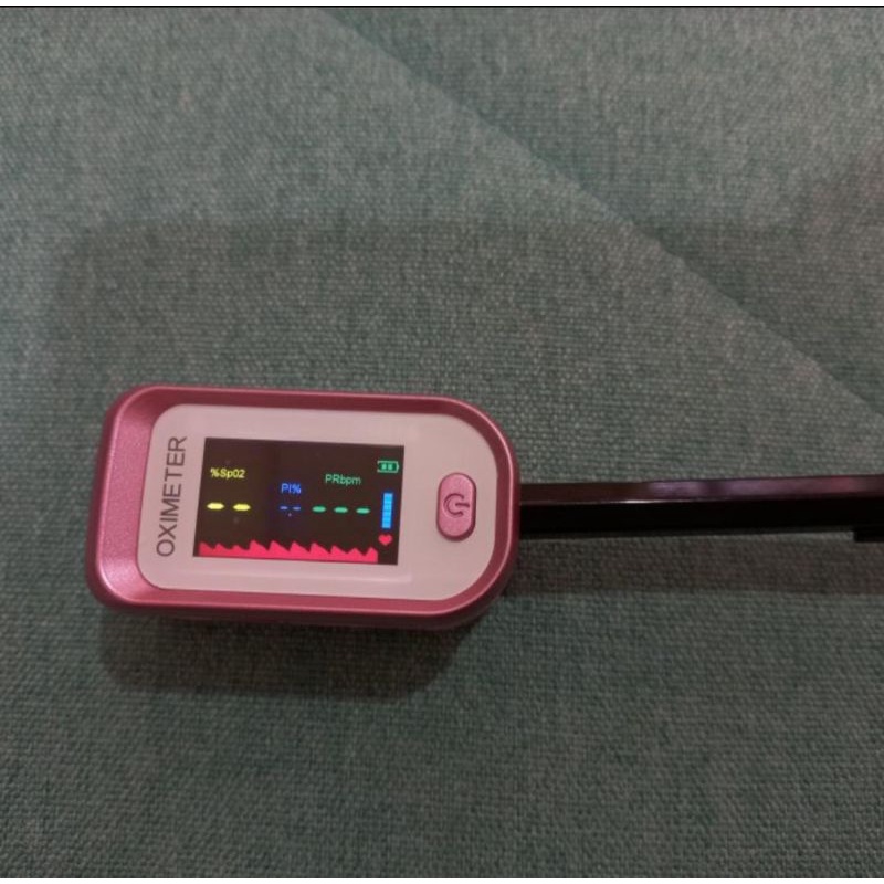 Oksimeter Oximeter Fingerpulse Tip LCD Premium Pink Rose Gold Merah Muda - White Putih