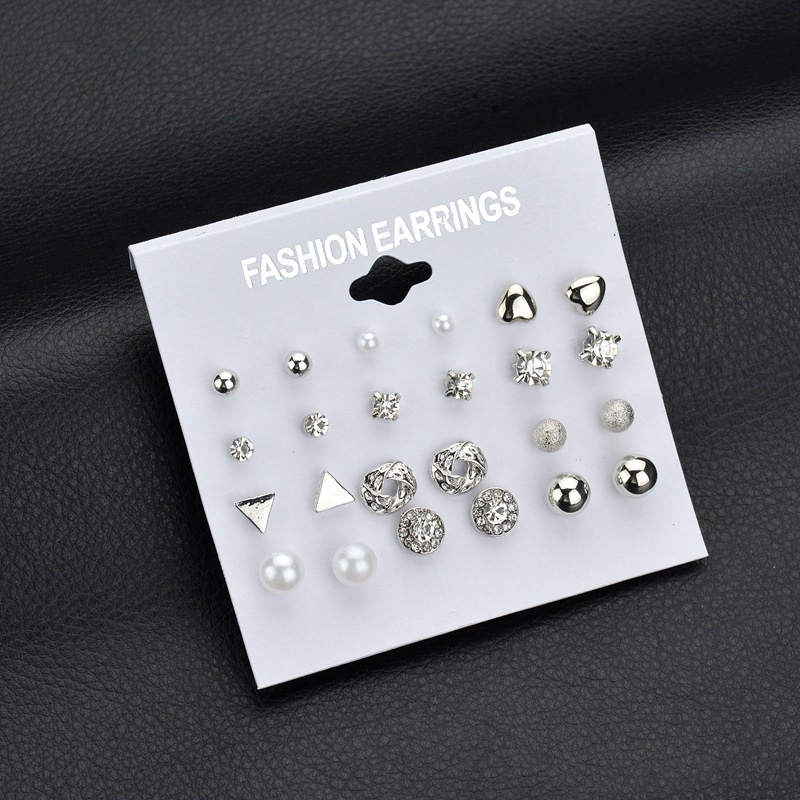 [ACKER] 12 Pasang Mode Square Tape Set Anting Bunga Mutiara Imitasi Untuk Wanita