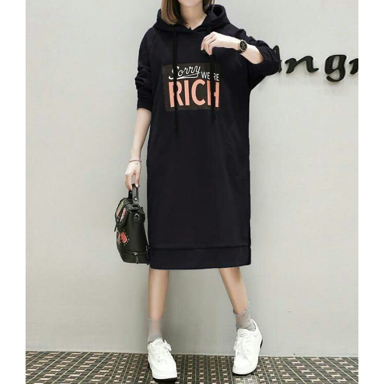 Dress wanita hoodie Sorry lengan panjang style korean