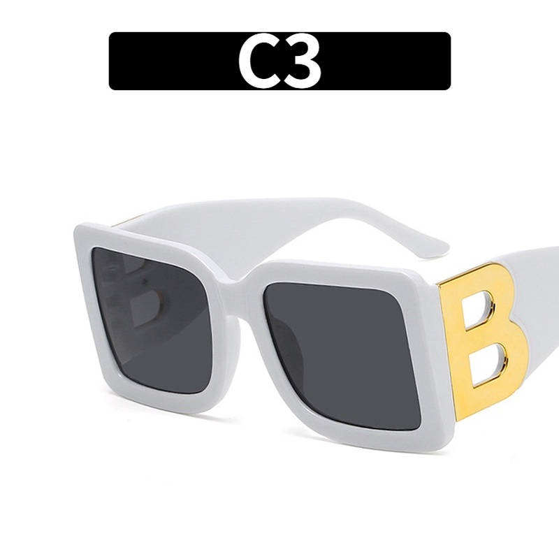 (YUZHU) COD INS Style Oversized Square Sunglasses B Letter Kacamata Retro Tren Eropa dan Amerika Wanita