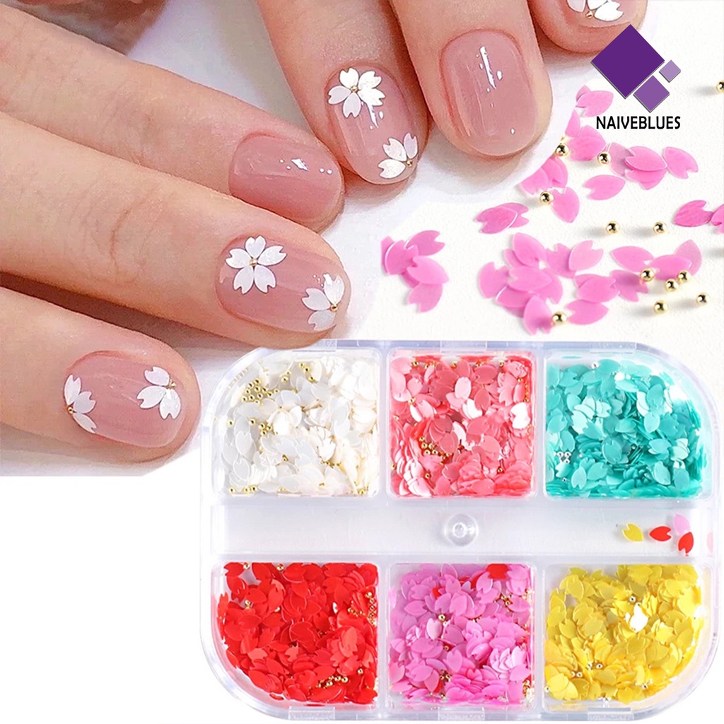 Naiveblue 1 Kotak Bunga Sakura + Daun Bahan Resin Anti Air Untuk Dekorasi Nail Art