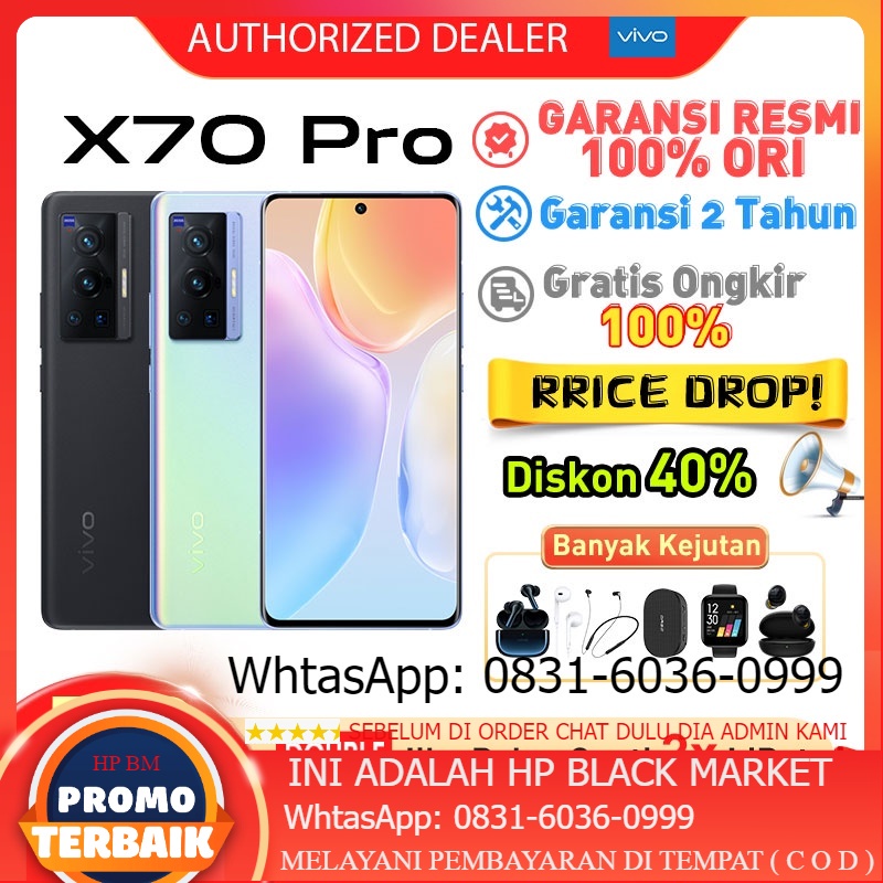 VIVO X70 Pro RAM 12GB ROM 256GB 4450mAh Baterai 6.56 inci 44W FlashCharge Gratis Ongkir 100% Original Garansi Resmi