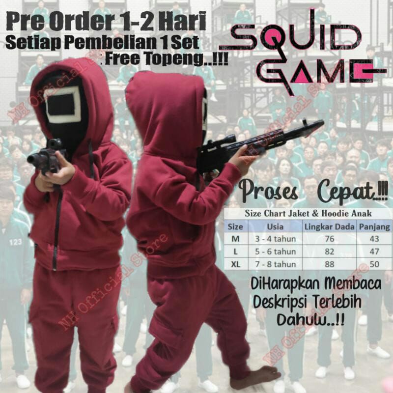 Setelan Anak Squid Game | Kostum Squid Game Panjang