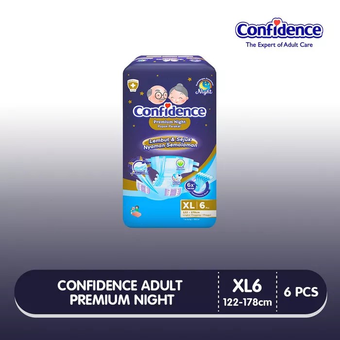 ❤ jselectiv ❤ CONFIDENCE Premium NIGHT XL6 | Popok Dewasa Perekat CONFIDENCE