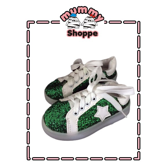 sepatu anak glitter star shoes glitter green untuk fashion anak perempuan