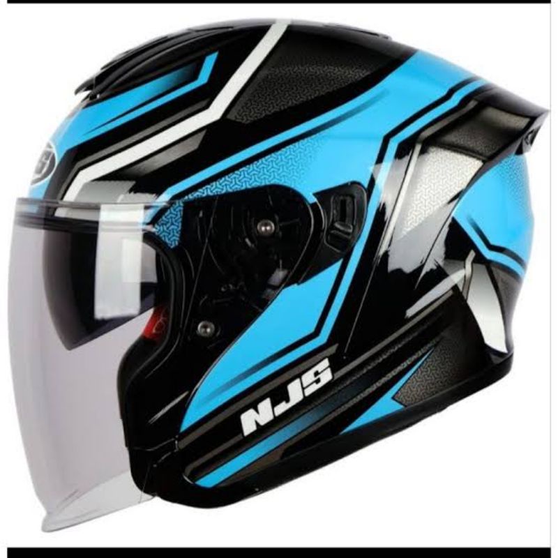 NJS Kairoz DV Rush Double Visor | Helm Half Face Kairos motif Doff & Glossy-Zenith Black Blue