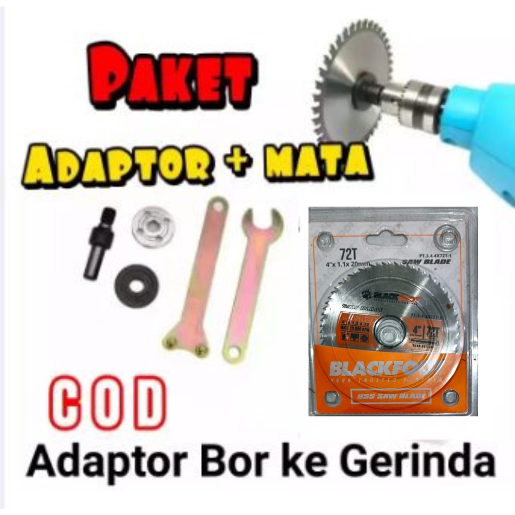 PAKET BOR GERINDA Mata Gerinda potong kayu / mata circle / circular saw blade dan adaptor bor ke gerinda