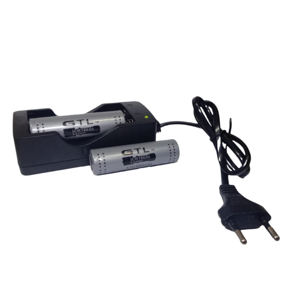 Paket Casan 2 Slot + 2 PCS Baterai Li-ion GTL ICR 18650 6000mAh 3.7V Warna Abu-abu