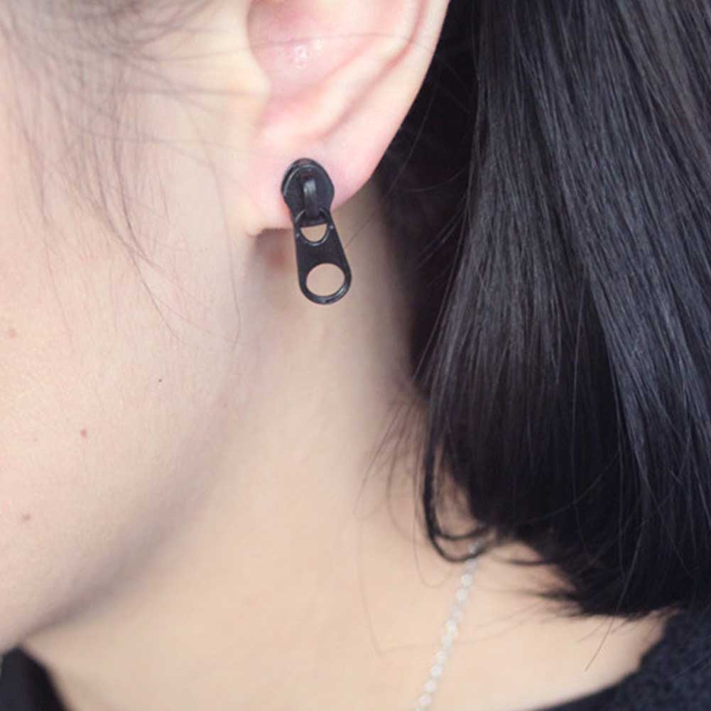 Anting Stud Desain Kepala Ritsleting Gaya hip hop Untuk unisex