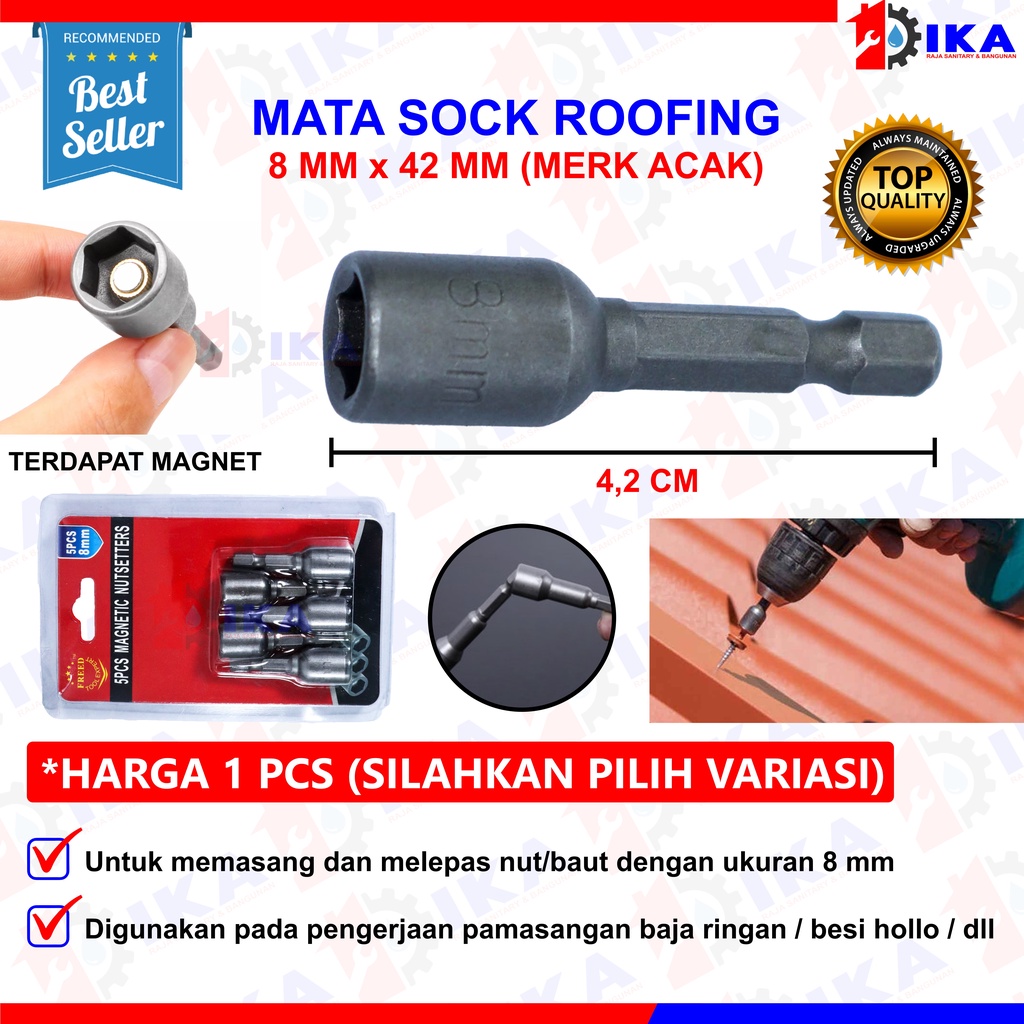 MATA OBENG SOCK ROOFING BAJA RINGAN 8 X 42 MM - 8 X 48 MM - 8 X 65 MM KUNCI DRILLING NUT SETTER KUAT Mata Roofing Pendek / Panjang