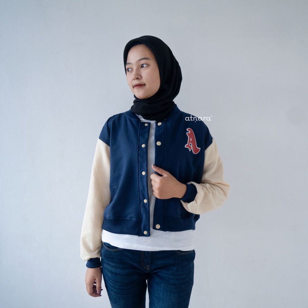 Nara Grosir - A Baseball Crop Jaket l Jaket Varsity Wanita