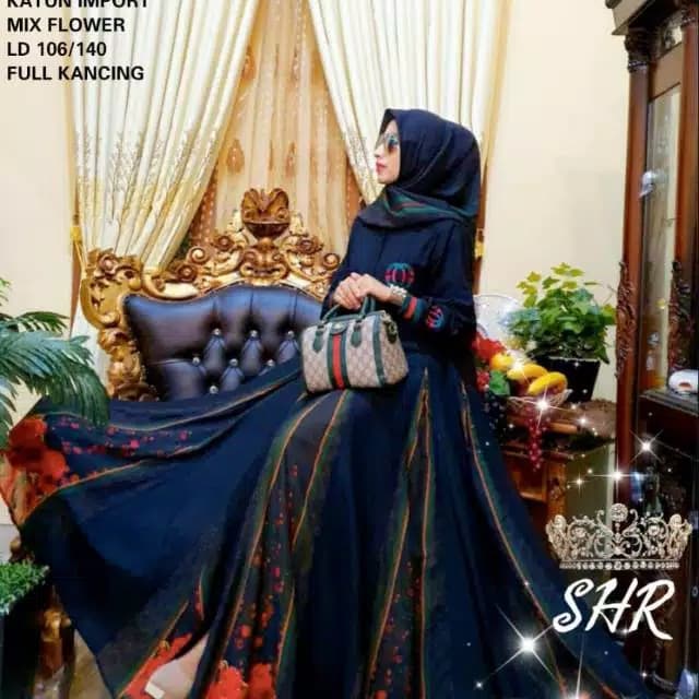 PREMIUM PROMO GAMIS MAXI GURITA HITAM IMPORT ORI SHR/BAJU MUSLIM WANITA