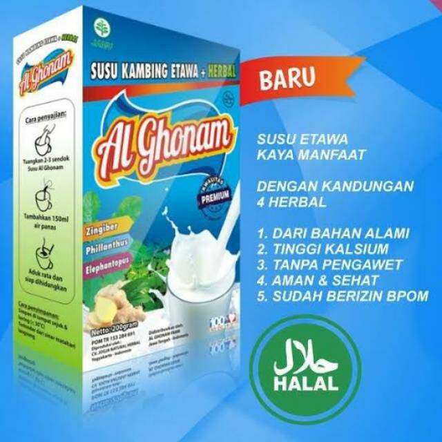 

Susu Kambing Etawa AL GHONAM 200gr ORIGINAL Plus Nutrisi kalsium + Nafsu makan dan Boster ASI