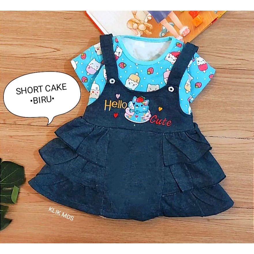 Dress Bayi Perempuan 0-6 bulan / Baju Anak Cewe Model Overall Inner Menyatu Motif Short Cake