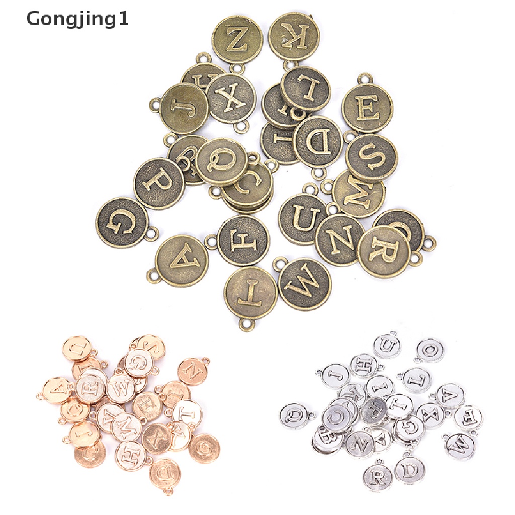 Gongjing1 26pcs Liontin Huruf Alfabet A-Z DIY Untuk Kerajinan Tangan Charms