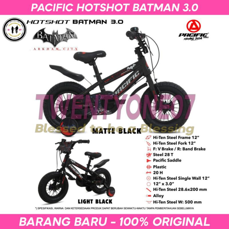 Sepeda Anak Laki Cowok BMX 12 Inch Pacific Hotshot Batman 3.0 Ban Jumbo Umur 2-4 Tahun