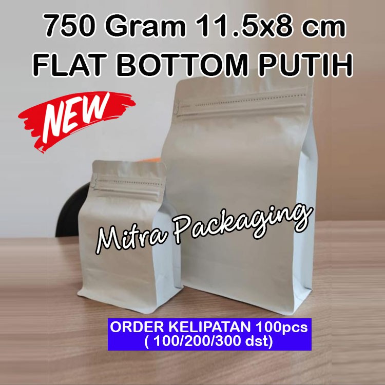 

KPACK Kemasan 200-250gr KOPI Flat Bottom Super PUTIH 750+ZIPLOCK ALUMUNIUM FOIL