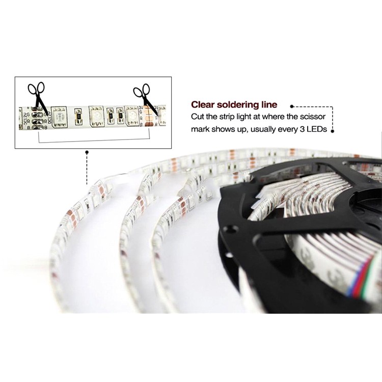 Led Strip Flexible Light Waterproof 5050 RGB 5M with 44 Key Remote Control - OMLL2VWH White