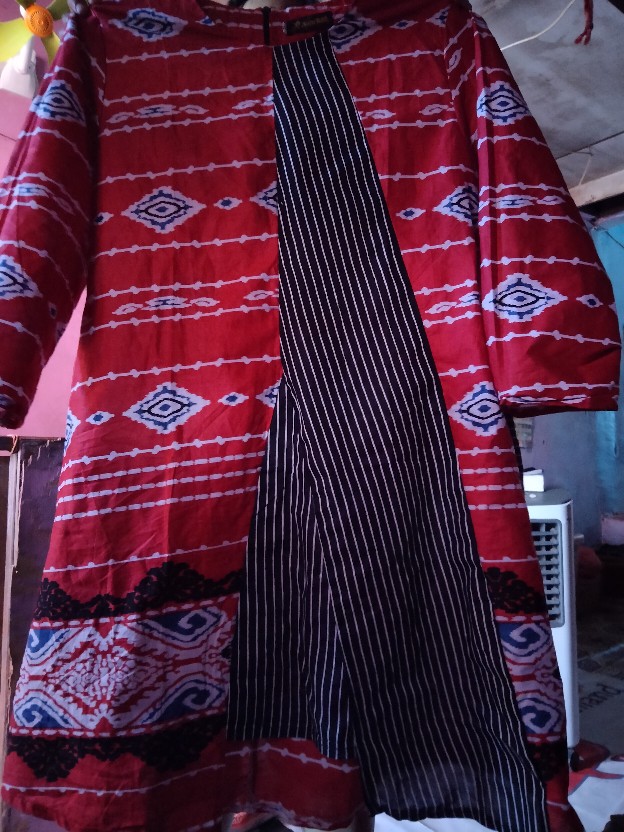 Tunik Batik Fanesa Peplum Tali Motif Asmat Songket Modern Kombinasi Merah Ziggy