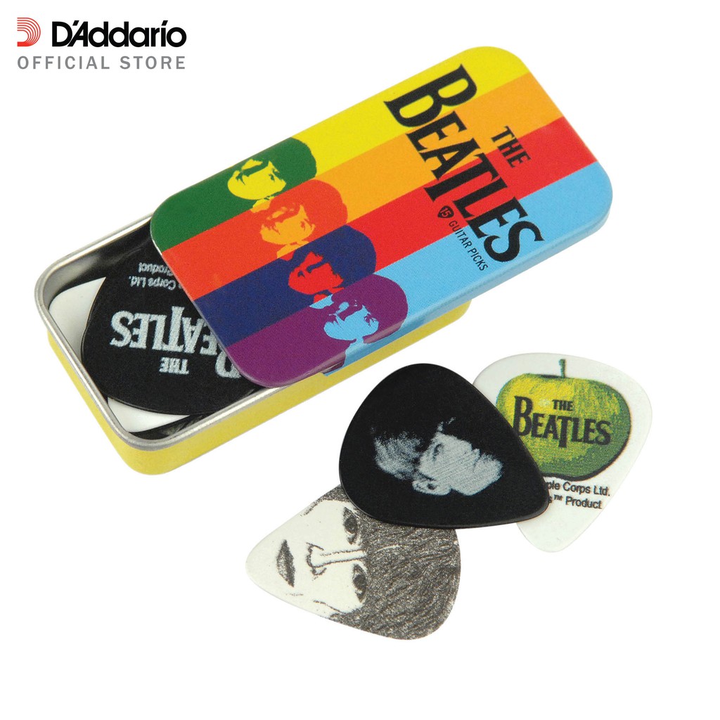 D'Addario 1CAB4-15BT2 The Beatles Signature Guitar Pick Tins, Stripes, 15 picks