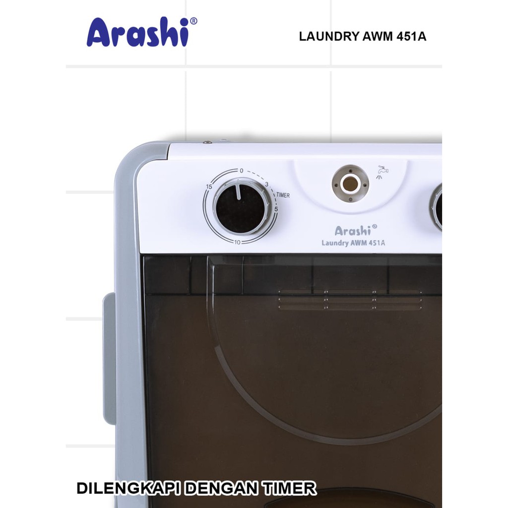 MESIN CUCI 1 TABUNG 4.5 KG PORTABLE TOP LOADING ARASHI AWM 451A-2