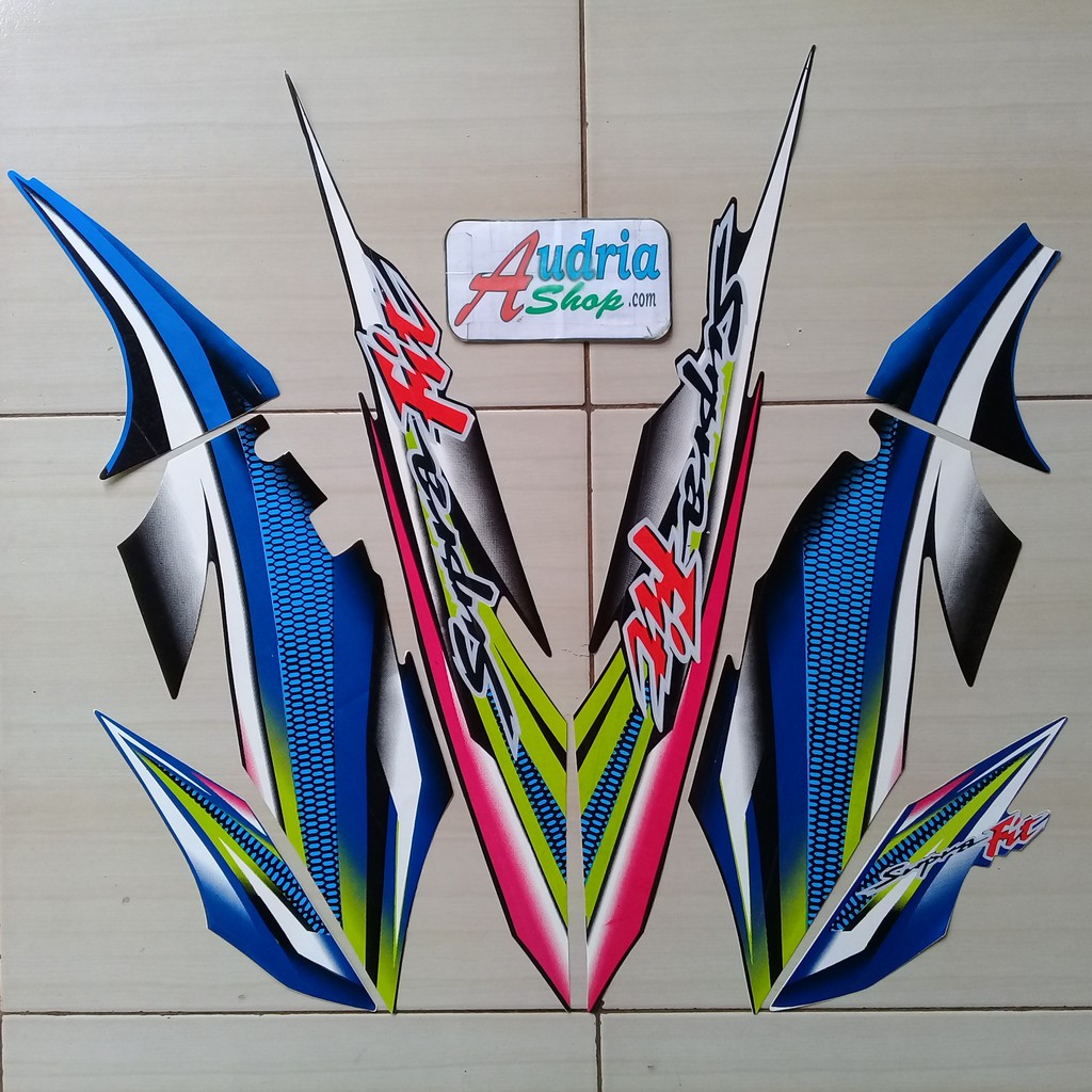 Striping Sticker Motor Honda Supra Fit 2004 Hitam Biru Shopee