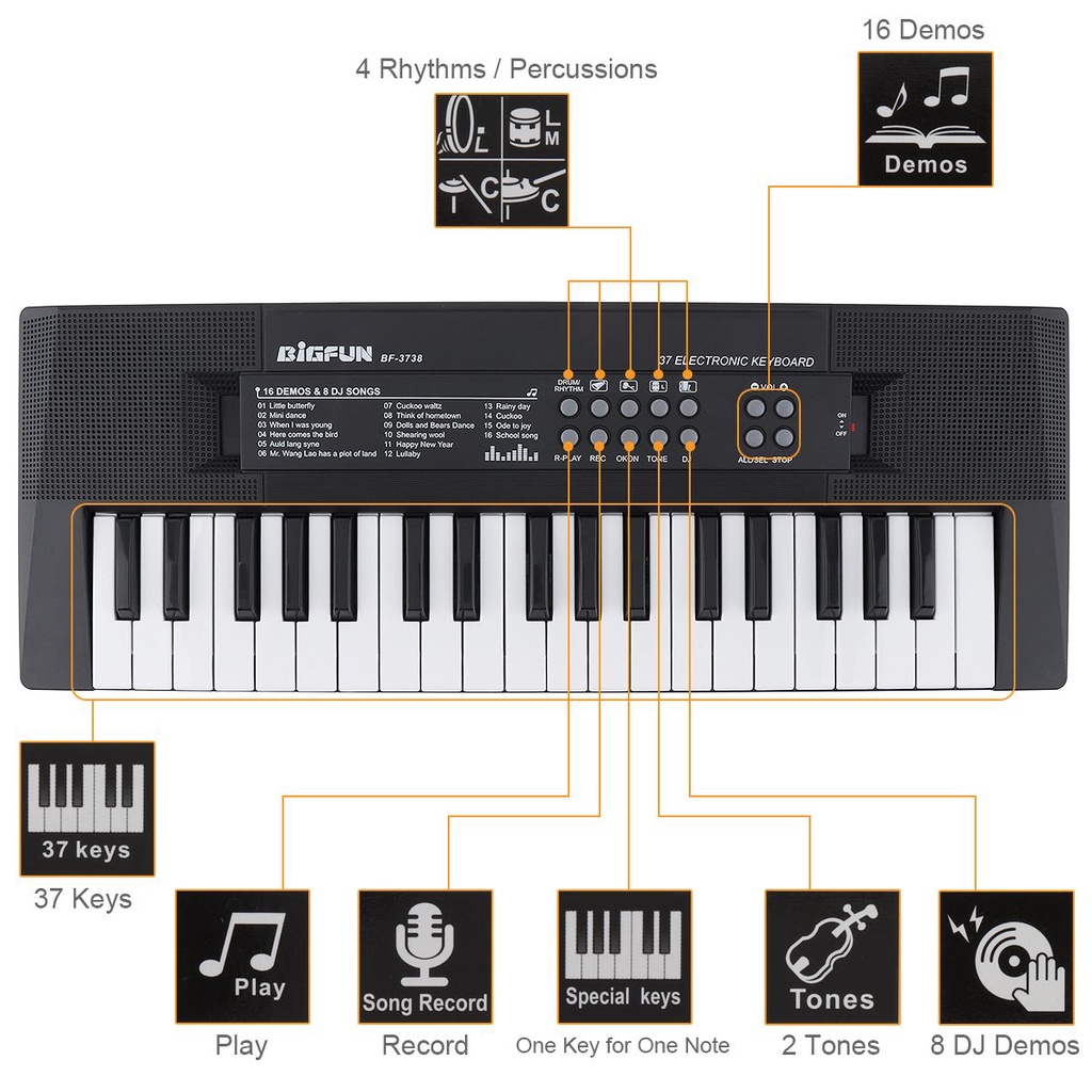 Keyboard Piano Digital Elektronik 37 Kunci Dengan Mikrofon Untuk Hadiah Ulang Tahun