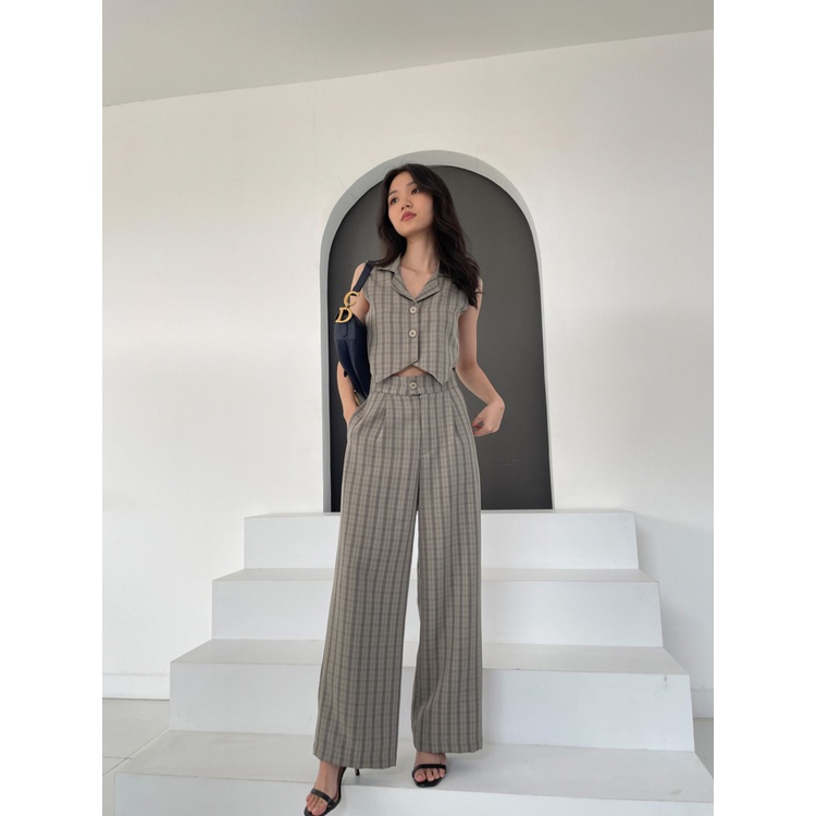 Kadaka T-0490 Top Vest Plaid Korean Look