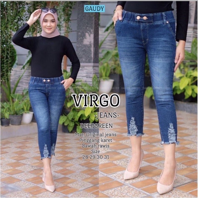 (27-34) VIRGO JEANS // ELLEN JEANS / CELANA JEANS 7/9 WANITA RUBBER 2  BUTTON / PINGGANG KARET