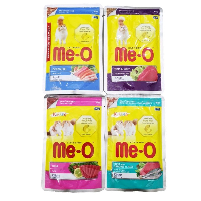 Me-O Pouch Sachet 80g Kitten Adult Varian Makanan Kucing Basah Meo 80 g Meo Pouch Saset