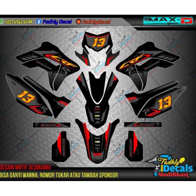 Decal crf ungu dan merah abu