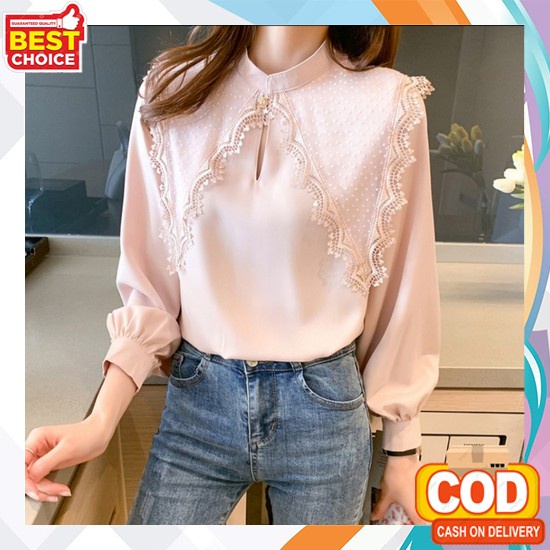 Vivel Blouse Polos Lengan Panjang Ld 105 Xl Big Size Baju Atasan Wanita Jumbo Terbaru Outfit Casual 