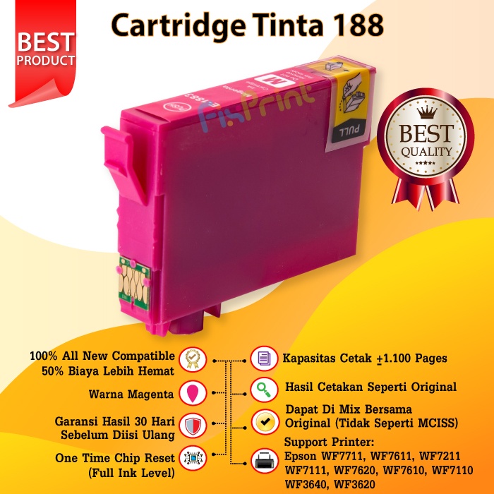 Cartridge Tinta Compatible Epson T188 WF-7711 WF-7611 WF-7211 WF-7111