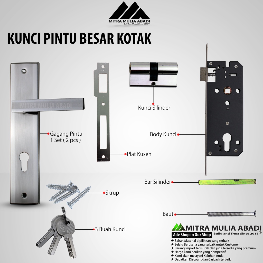 Kunci Rumah Full Set Gagang Kotak ukuran Besar 25cm Kualitas Premium