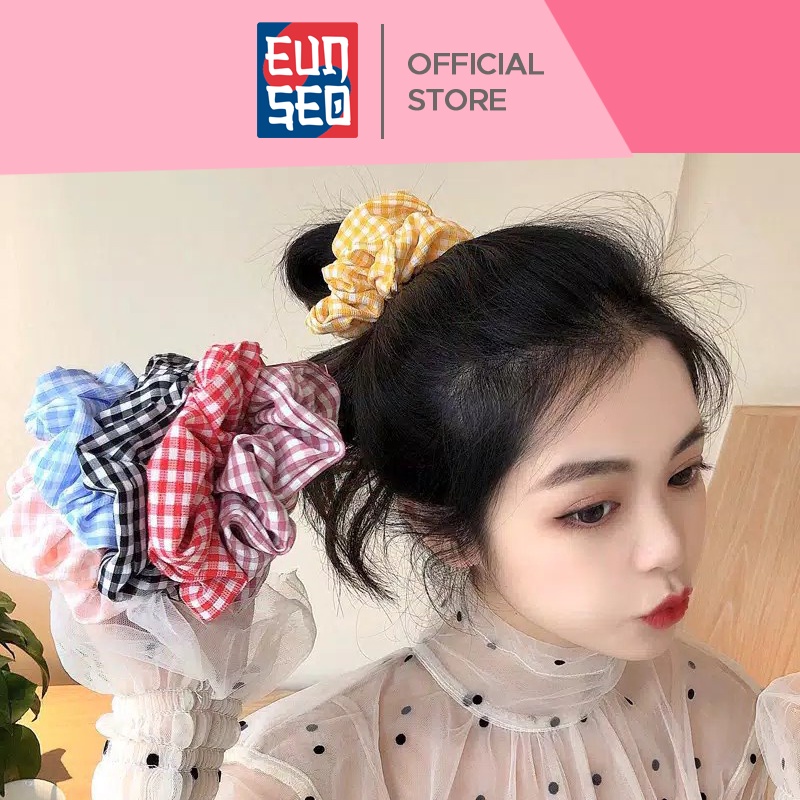 Scrunchie Ikat Rambut Kunciran Rambut Motif Petak Fashion Korea Ikat Rambut Import