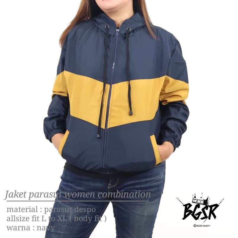 Jaket Parasut Cewe Anti Air/Jaket Outdoor Waterproof Kombinasi BGSR/Jaket Olahraga Parasit Wanita