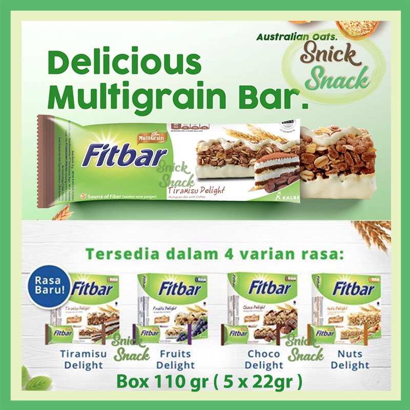

Fitbar Multigrain Granola Bar Box 100 gr Sereal Choco Nuts Fruits Tiramisu Delight Snack Diet Sehat