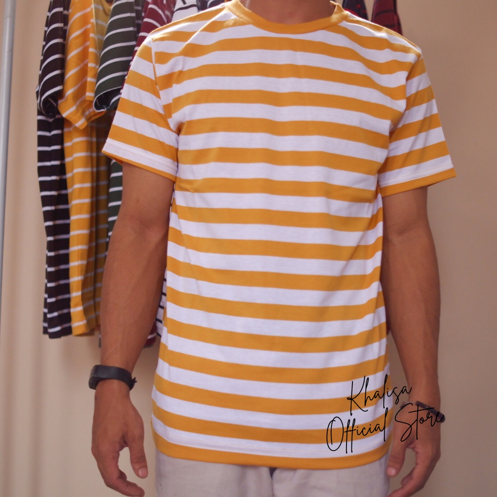 Kaos Stripe Dewasa Kaos Salur Cotton Cvc 30s Pria &amp; Wanita