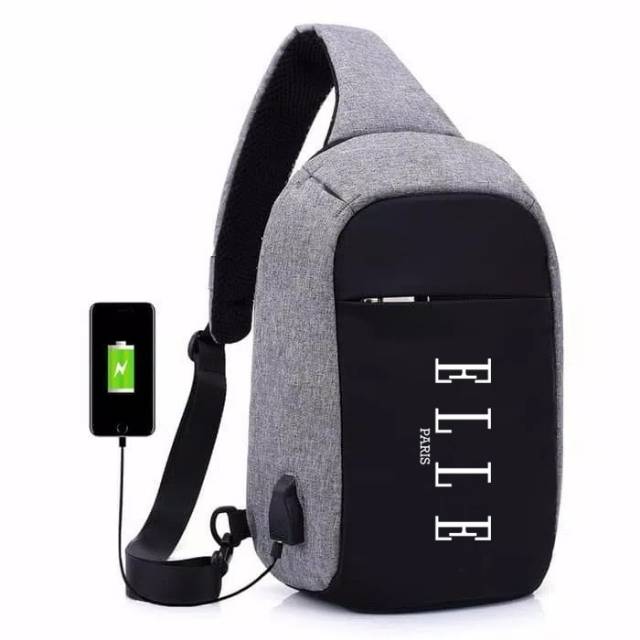 HOT Tas Selempang Punggung Dada Oxford Anti Maling Port Kabel USB Charging untuk Pria Wanita Travel