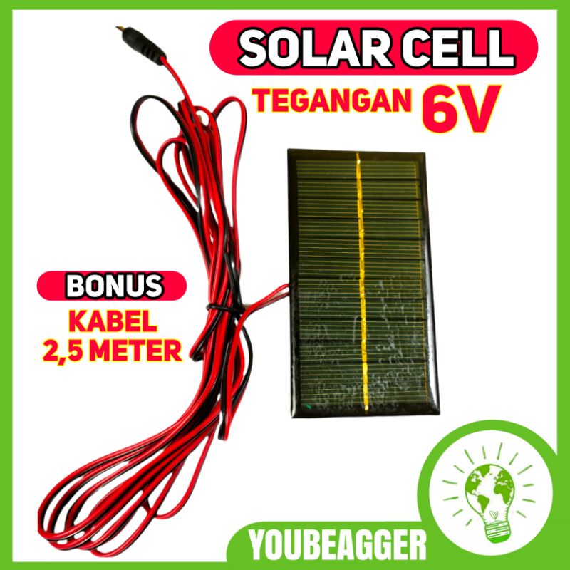 Solar Cell 6V + kabel 2,5 Meter 1Watt