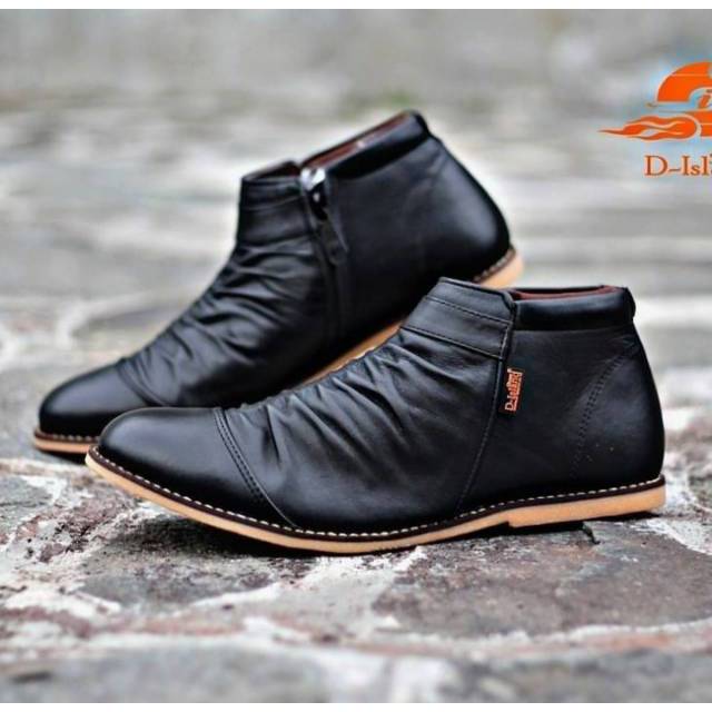 Sepatu D-island Zipper Wrinkle Genuine Leather / Sepatu Kulit