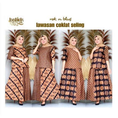 Rok dan Blus RnB Lawasan Coklat Seling Batik  Lepasan Sarimbit Couple Muslim Pesta