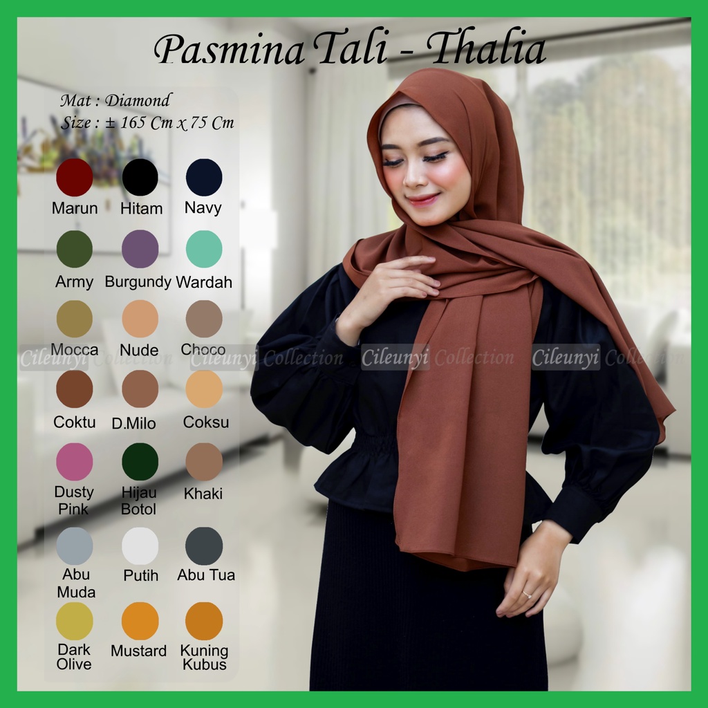 PROMO Jilbab Original Pashmina Tali Diamond Thalia by Cileunyi Collection Pasmina Diamond Creepe