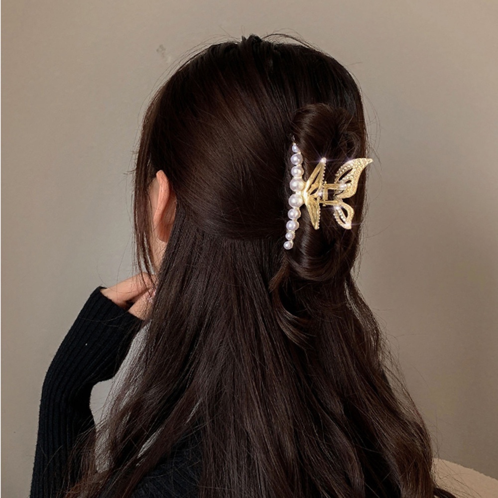 Jepit Rambut Bahan Metal Aksen Mutiara Dan Berlian Imitasi Untuk Wanita