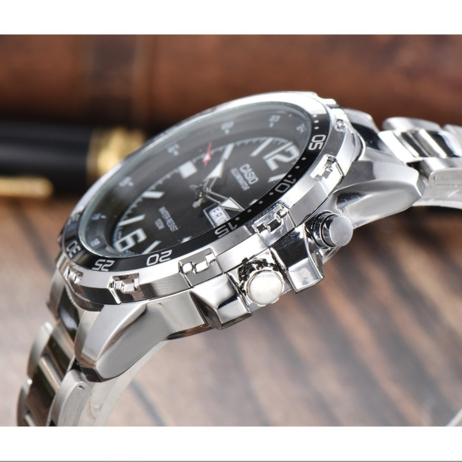 HOT FREE BOX CASIO Jam Tangan Bisnis Kasual Pria Stainless Steel Bercahaya MTD-1079D 2025