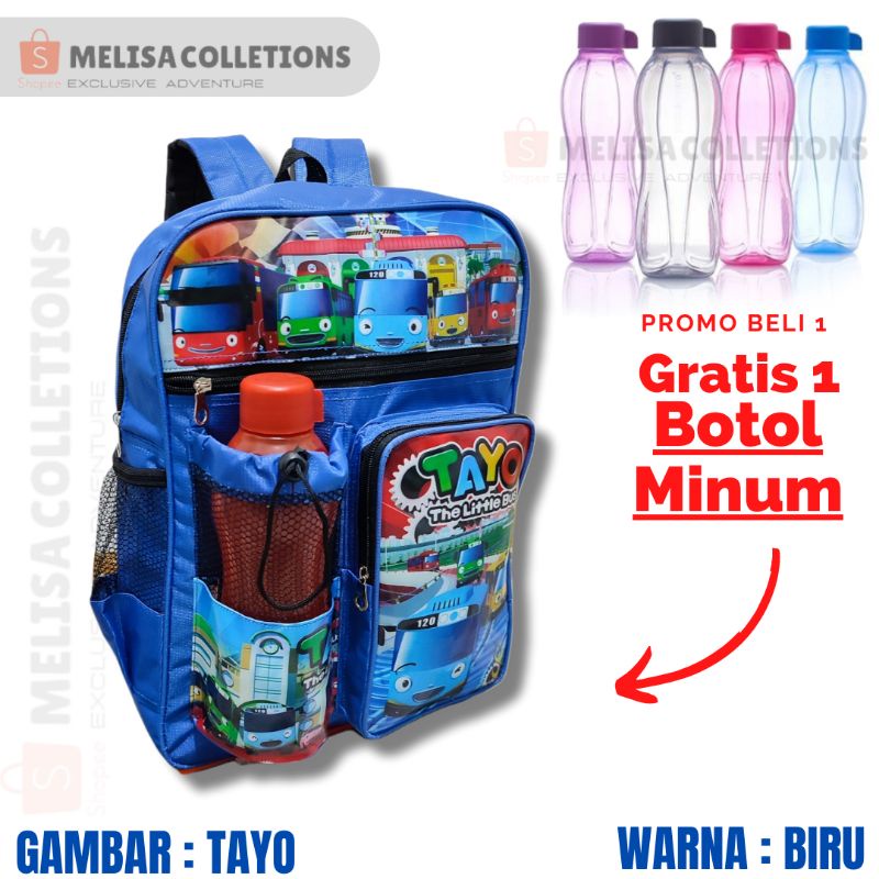 Promo Grosir Tayo Biru Tas Anak Sekolah Anak Laki Laki Tas Sekolah Anak SD Gratis 1 Botol Minum