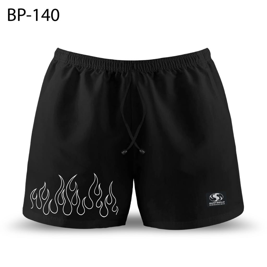 Boxer Black Motif White Fire / Boxer Pria Polos BabyTerry - Celana Pendek Pria Distro