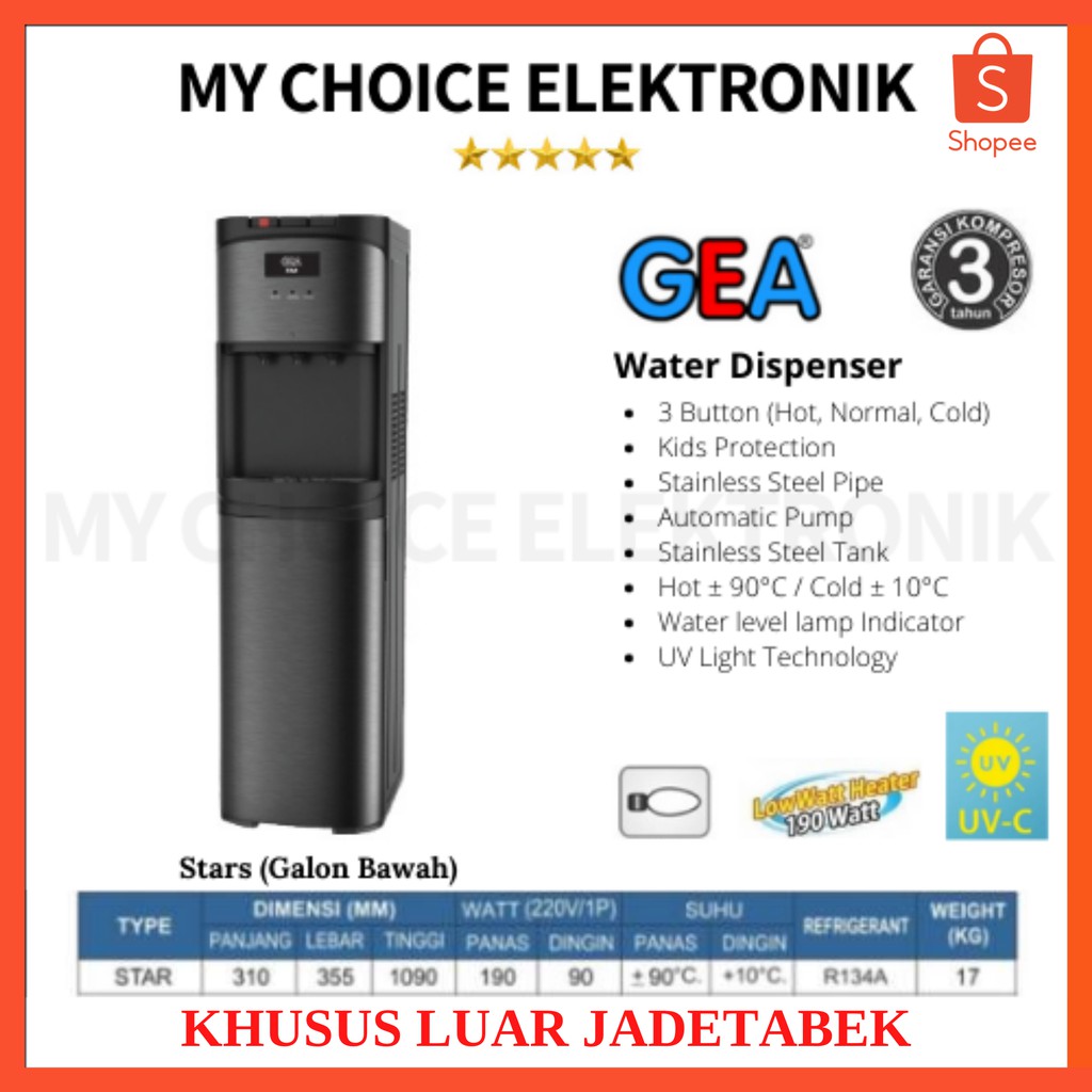 GEA Dispenser Galon Bawah Star [Luar Kota]