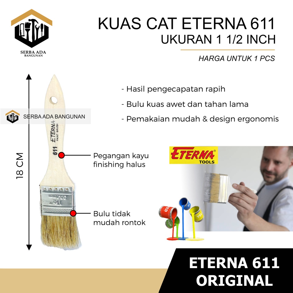 KUAS ETERNA 611 ASLI/ CAT TEMBOK BESI KAYU ASLI BULU KUAT FINISHING HALUS KAYU TRIPLEK MINYAK ROLL