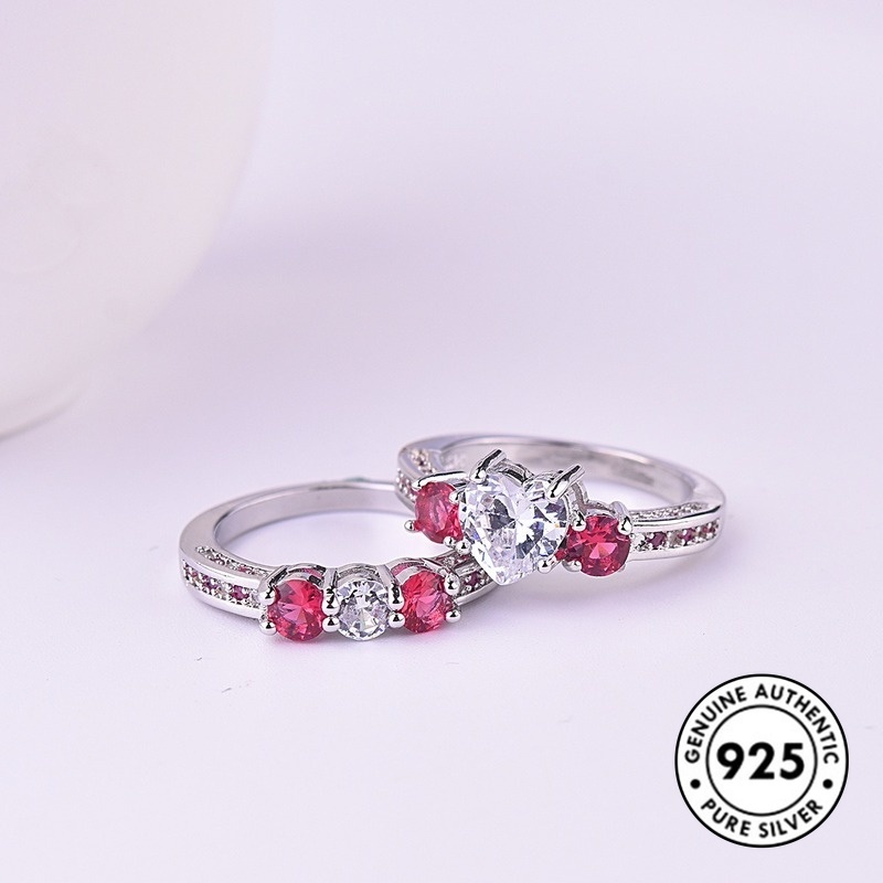 Cincin Sterling Silver 925 Dengan Ruby Bentuk Hati Untuk Wanita